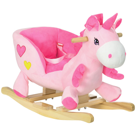 Kids Rocking Horse Ride on Unicorn with Songs, Wooden Base, Seat Belt, for 18-36 Months