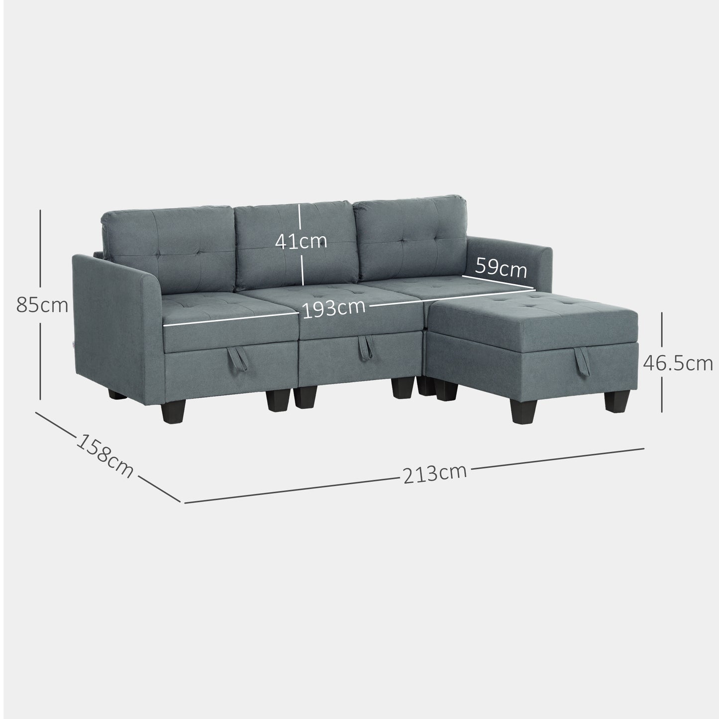 'L' Shape Modular Sofa, with Storage - Dark Grey