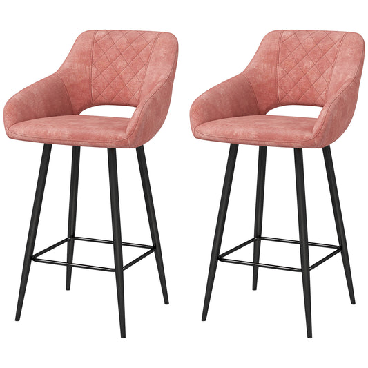 Retro Style Set of Two Velvet-Feel Bar Stools - Pink