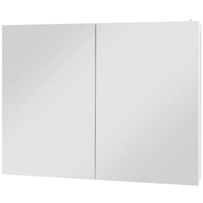 Bathroom Mirror Cabinet with Light, Bathroom Storage Cupboard with Adjustable Shelf, USB Charge, 90x15x70cm, White