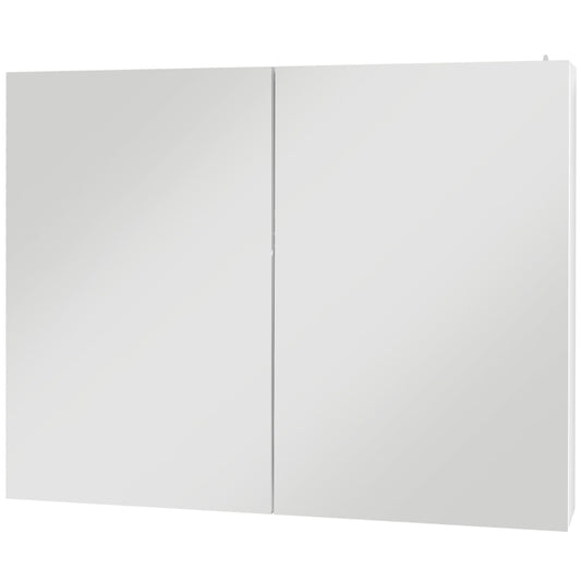 Bathroom Mirror Cabinet with Light, Bathroom Storage Cupboard with Adjustable Shelf, USB Charge, 90x15x70cm, White