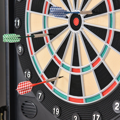 Electronic Dartboard Set, 27 Games Modes and 202 Variations, LED & 12 Soft Tip Darts and Cabinet to Storage, Ready-to-Play Multi-Game Option Darts Machine