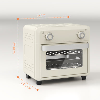 Vintage Retro Style Table Top 10L Air Fryer Oven, Mini Oven, Oil Free Cooking, Grill, Roast, Bake, with 1000W, Cream White