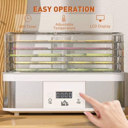 5 Tier Food Dehydrator, 245W Stainless Steel Food Dryer Machine with Adjustable Temperature, Timer and LCD Display for Drying Fruit, Meat, Vegetable, Jerky and Pet Treat, White