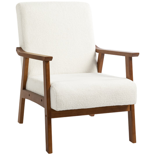 Retro Vintage Style Boucle Seat Mid Century Accent Chair - White