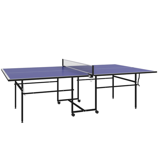 SPORTNOW 9FT Folding Table Tennis Table with 4 Wheels, for Indoor Use, Blue