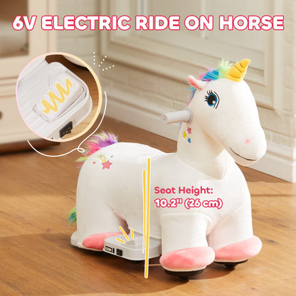 AIYAPLAY 6V Electric Ride on Unicorn, Battery Powered Kids Ride on Animal Toy with Music Forward Control, for 18-36 Months