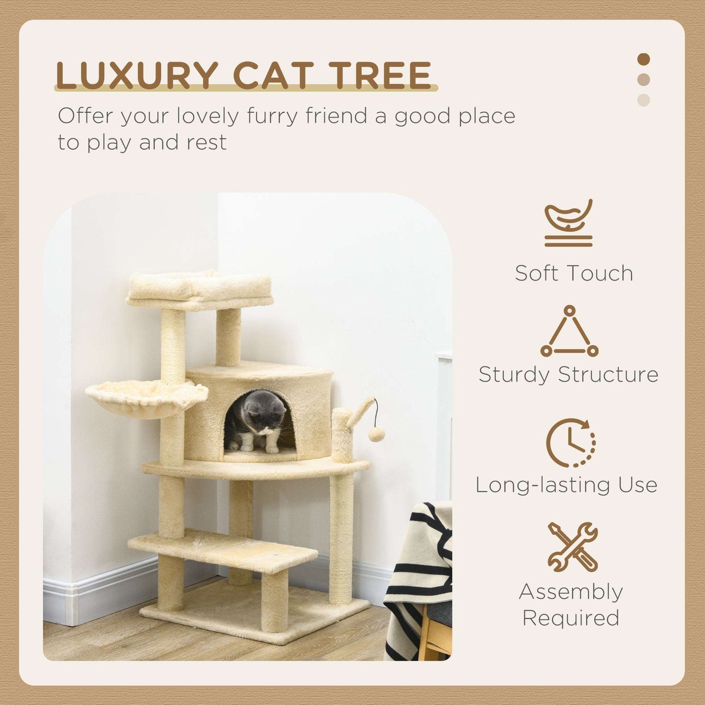 100cm Cat Tree Tower With Sisal Scratching Post Cream White