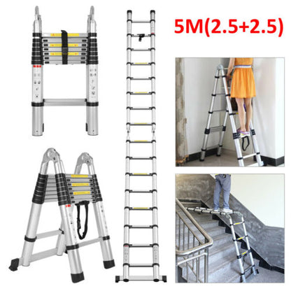 Multi Purpose 5m Telescopic Ladder Extendable A-Frame Ladder Steps