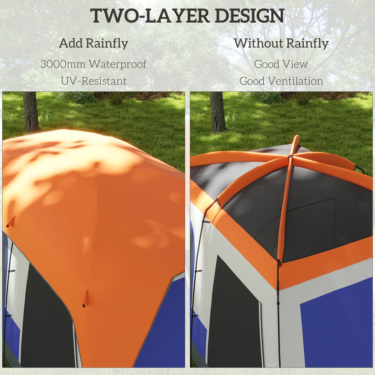 Outsunny Seven-Man Camping Tent, with Small Rainfly and Accessories - Orange