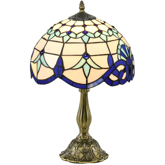 Stained Glass Table Lamp, Handmade Antique Style Bedside Lamp for Bedroom, Living room, Home, Nightstand, Decorative Night Light, Blue