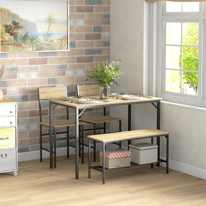 Four-Piece Dining Set, With Table, Chairs and Bench