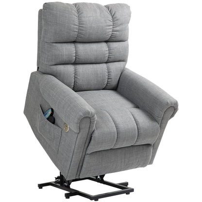 Power Lift Chair Electric Recliner Armchair with Massage and Heat, Type C and USB Ports, Fabric Riser and Reclining Chair - Grey