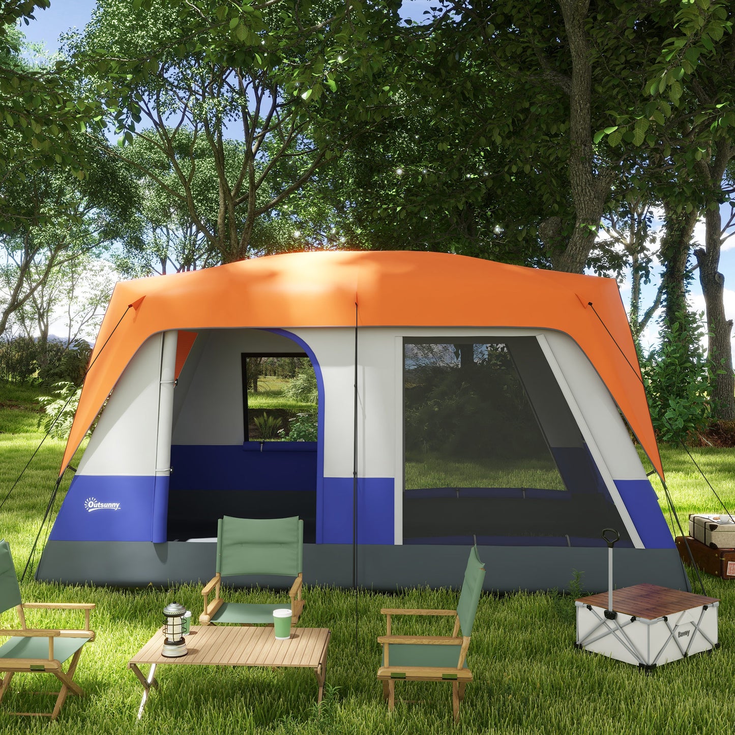 Outsunny Seven-Man Camping Tent, with Small Rainfly and Accessories - Orange