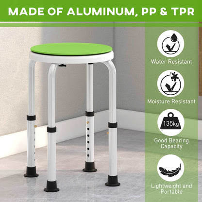 360° Swivel Shower Chair, Height Adjustable Aluminium Shower Stool with Non-Slip Feet - Green