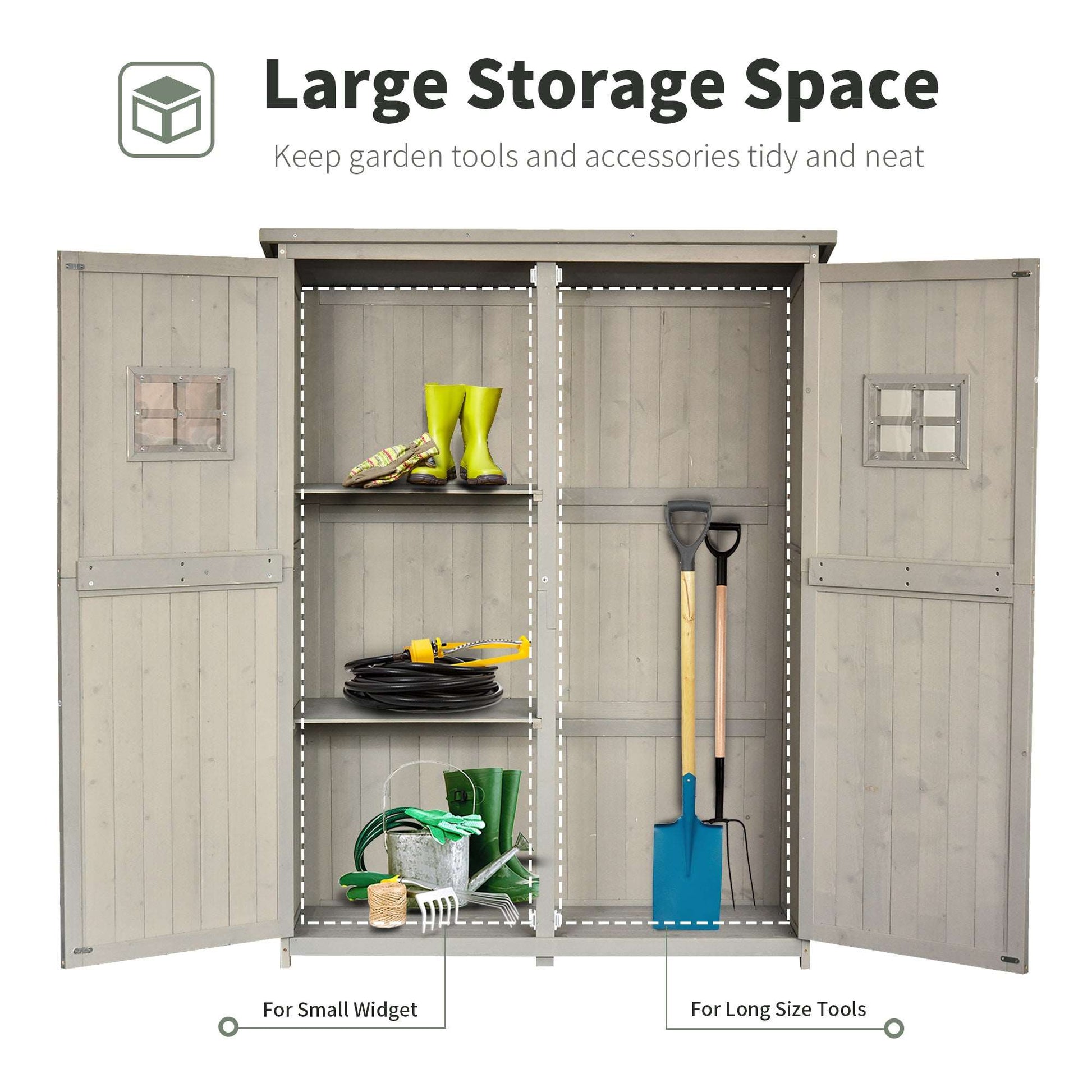 127.5L x 50W x 164H cm Wooden Garden Shed With Two Windows, Tool Storage Cabinet Grey