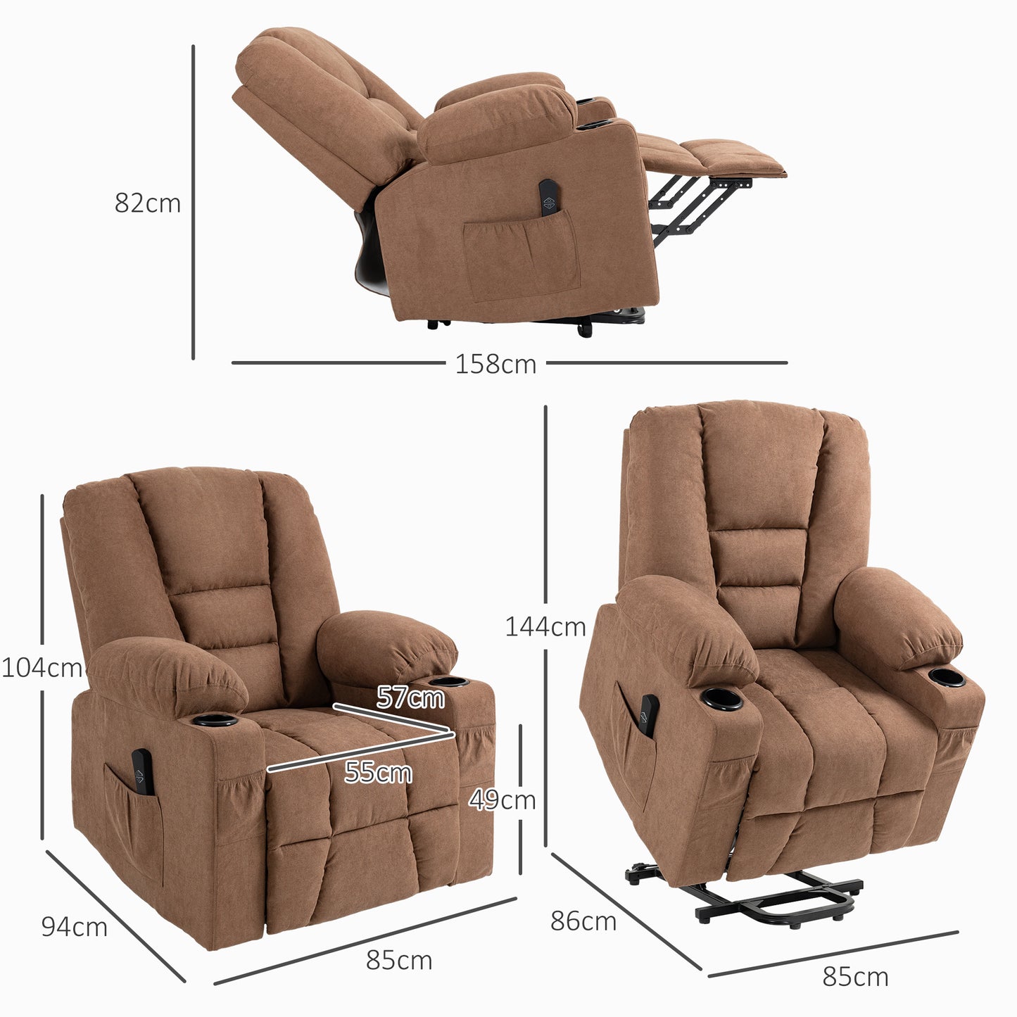 Oversized Riser And Recliner Chair, Fabric Upholstered Lift Helper Chair For Living Room With Remote Control, Side Pockets