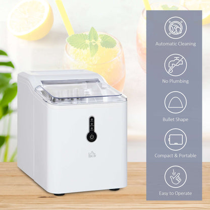 12kg Ice Maker Machine | Counter Top Cube | Home Drink Equipment | 1.5L Self Clean Function w/ Basket Freestanding Kitchen Office Dining-White