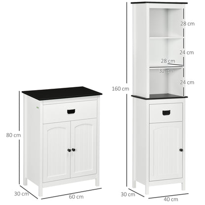 Kleankin Bathroom Furniture Set, Tall Bathroom Cabinet with Drawer and Double Door with Drawer and Adjustable Shelf for Bathroom, White