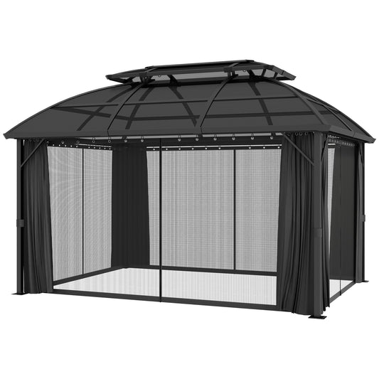 Outsunny 4 x 3m Aluminium Frame Hard Top Gazebo Chill Out Area With Accessories - Black