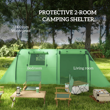 Outsunny 3000mm Waterproof Camping Tent, 3-4 Man Family Tent with Bedroom and Living Room, Portable with Bag, Dark Green