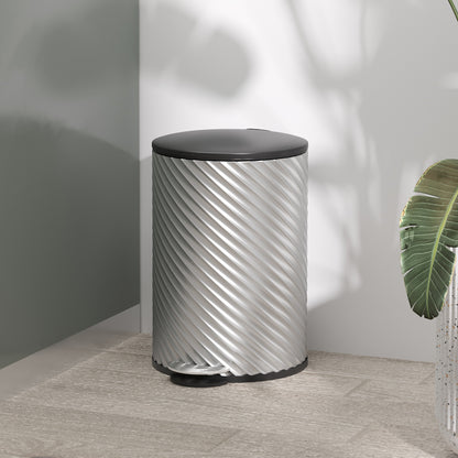 20 Litre Kitchen Bin, Stainless Steel Pedal Bin with Soft-close Lid, Fingerprint Proof Cylindrical Rubbish Bin with Foot Pedal,  Removable Bucket, Silver