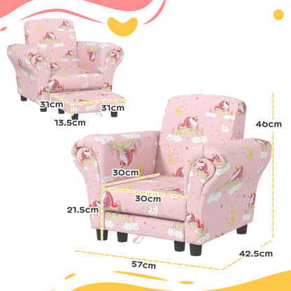 AIYAPLAY 2 Piece Kids Sofa Set with Unicorn Design, Wooden Frame, for 1.5-3 Years Old, Pink