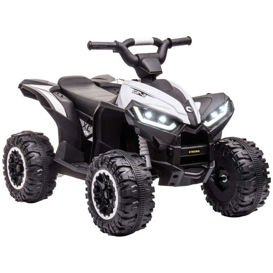 12V Quad Bike with Forward Reverse Functions, Ride on Car ATV Toy with High/Low Speed, Slow Start, Suspension System, Horn, Music, White