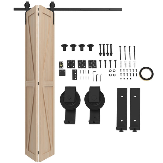 5FT/152.5CM Bi-Folding Sliding Barn Door Hardware Track Kit, Heavy Duty Sliding Door Kit for 2 Doors with J Shape Hanger