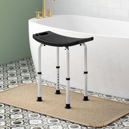 Height Adjustable Bath Stool, Aluminium Shower Stool with Non-Slip Pads -  Black