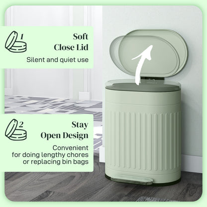 20 Litre Pedal Bin, Fingerprint Proof Kitchen Bin with Soft-close Lid, Metal Rubbish Bin with Foot Pedal and Removable Inner Bucket, Light Green