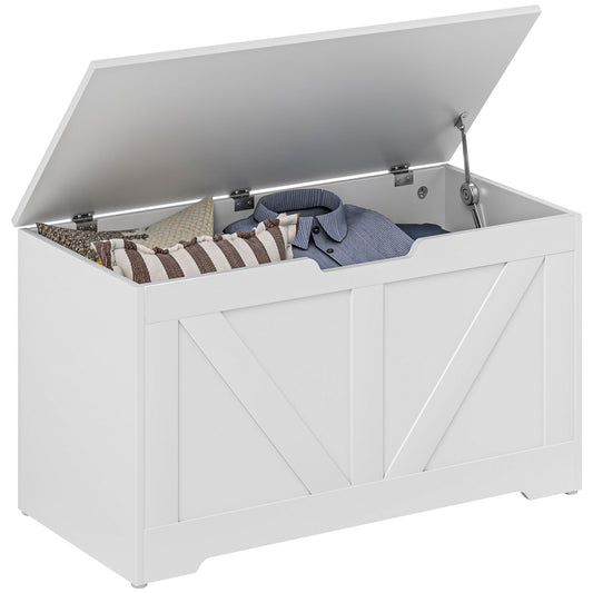 100L Home Storage Box, with Safety Hinges - White Wood-Effect