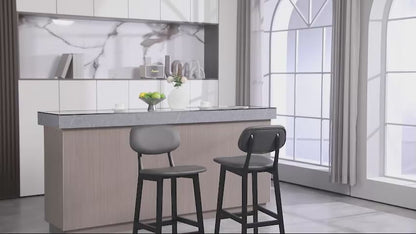 Bar Stools Set of 2, Modern Breakfast Bar Chairs, Faux Leather Upholstered Kitchen Stools with Backs and Wood Legs