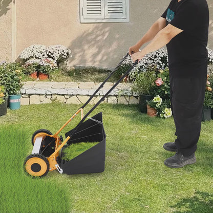 14" Retro Style Manual Wheeled Hand Push Lawn Mower Grass Cutter