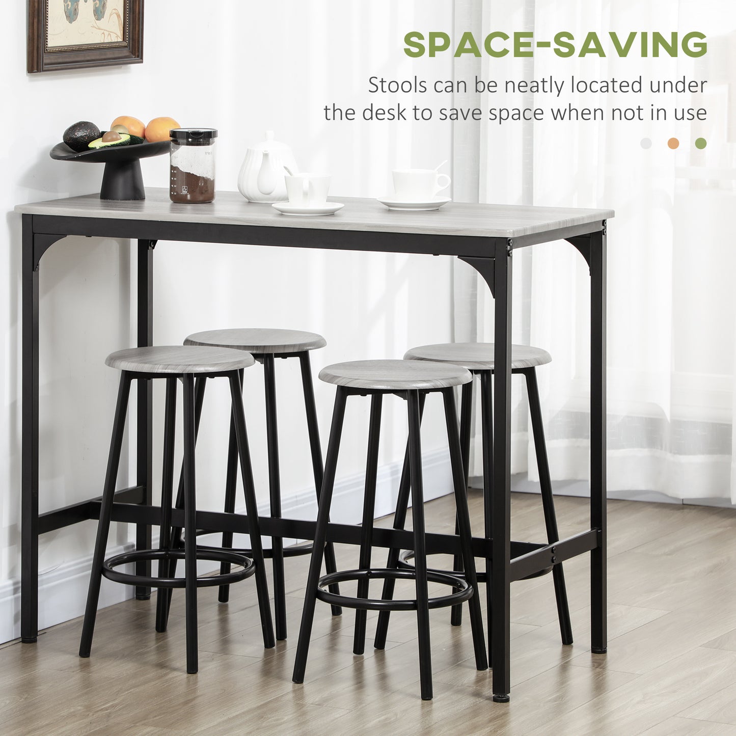 Five-Piece Industrial-Style Bar Table And Stool Set - Grey/Black