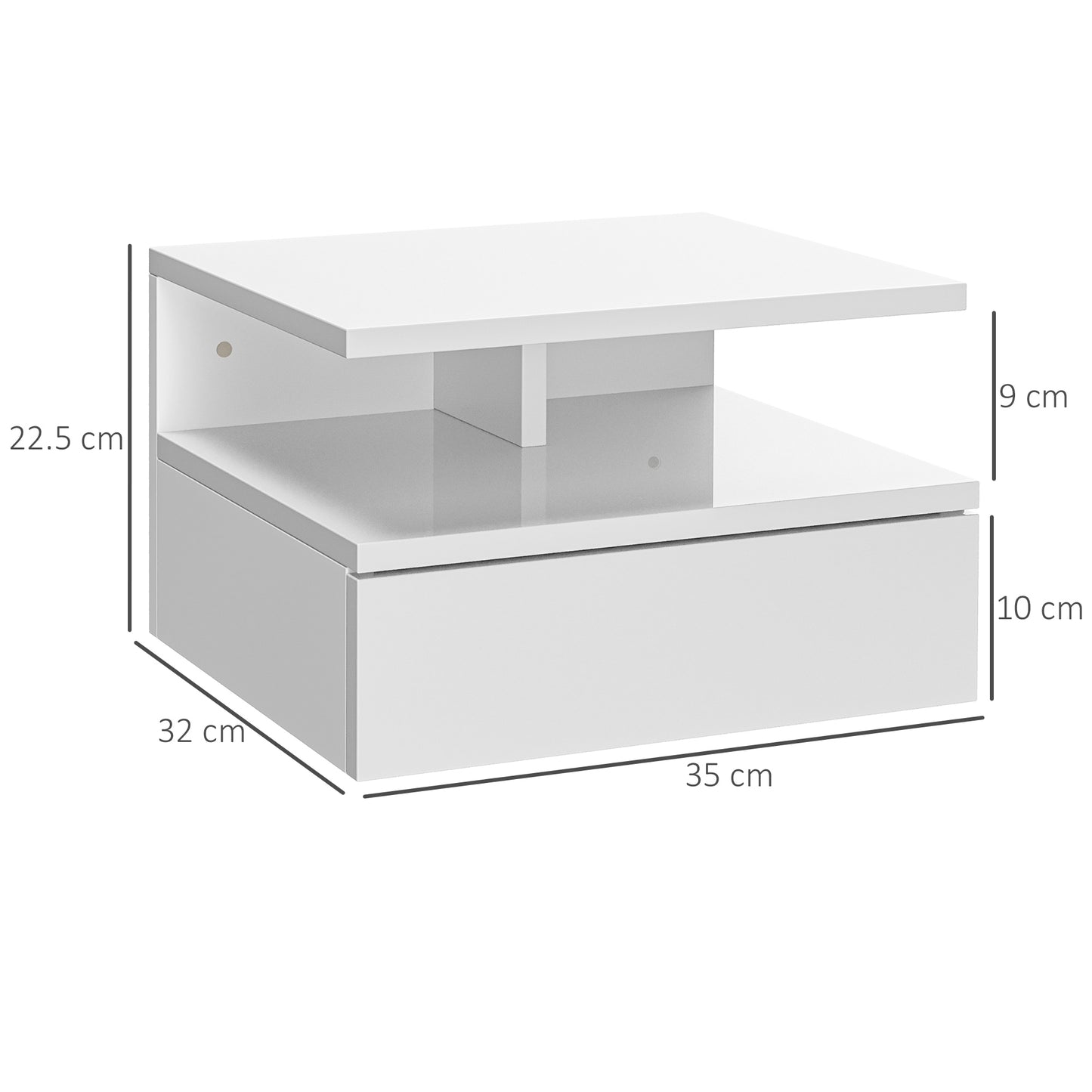 Set of Two Floating High Gloss Bedside Tables - White