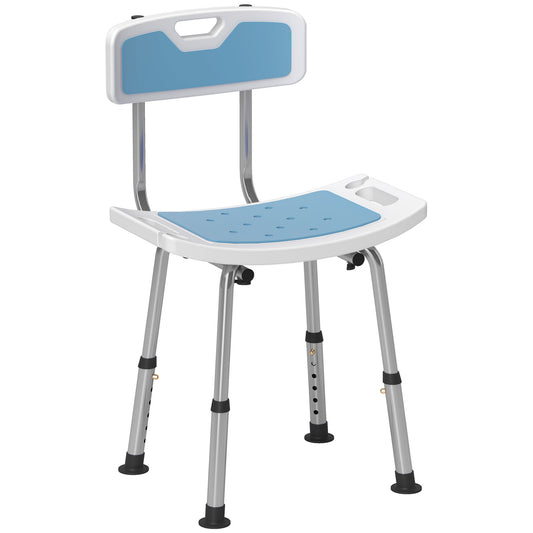 Shower Stool with Backrest, Height Adjustable Chair with Anti-slip Foot Pads And Shower Head Holder, Light Blue