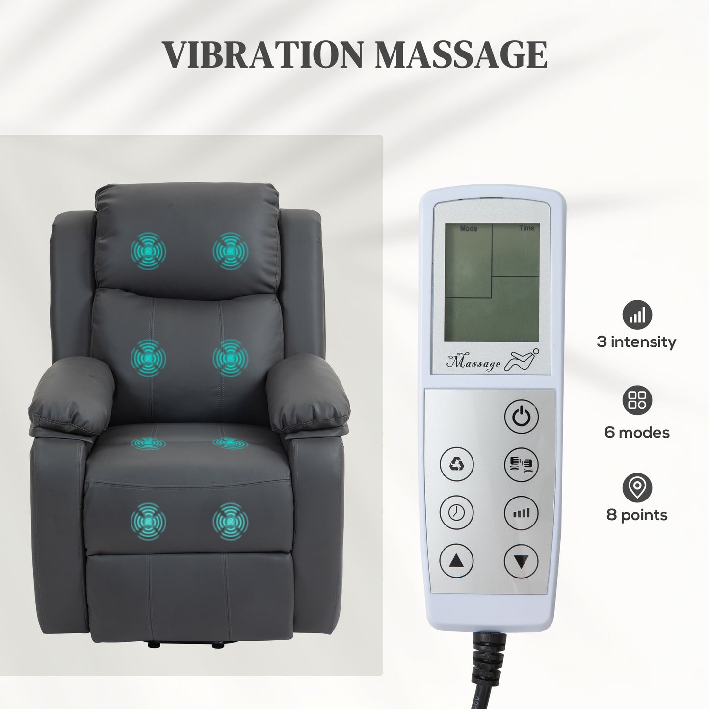 Electric Power Lift Recliner Chair Vibration Massage Reclining Chair with Remote Control and Side Pocket, Dark Grey