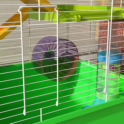 PawHut Hamster Cage With Water Bottle, Exercise Wheel, Tubes, Ramps - Green