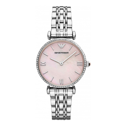 Emporio Armani Gianni T-Bar Pink Dial Stainless Ladies Watch AR1779