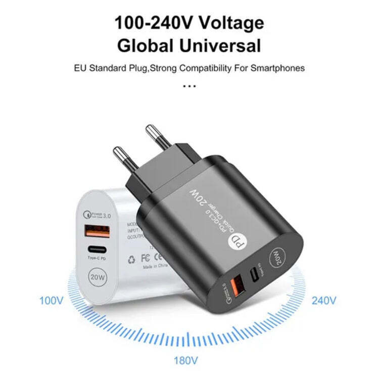 20W USB Type C Power Adapter PD+QC3.0 Mobile Phone Wall Fast Quick Rapid Charger