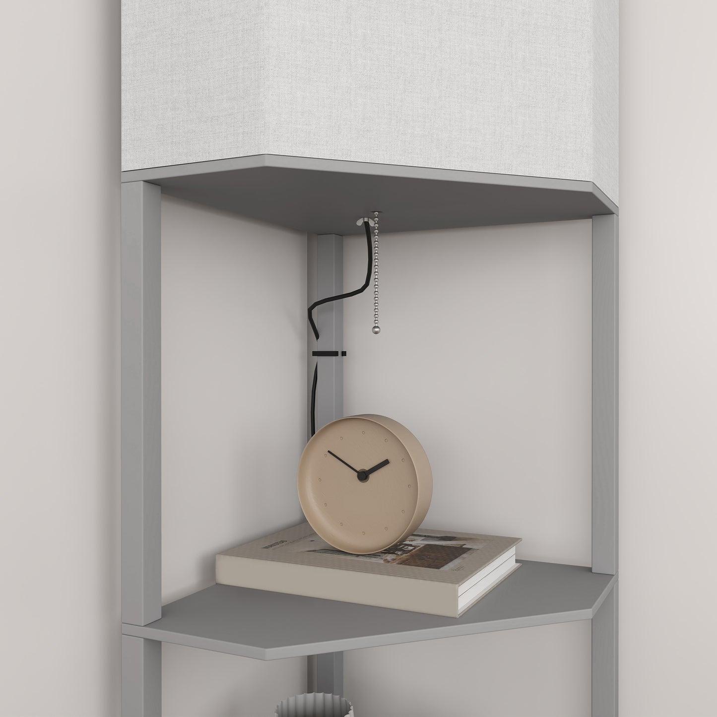 Corner Floor Lamp with Shelves, Tall Standing Lamp for Living Room, with Pull Chain Switch Bulb not Included, Grey