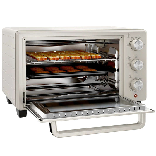 1400W Mini Oven, 21L Countertop Electric Grill, Toaster Oven with Adjustable Temperature, Timer, Baking Tray and Wire Rack - Cream