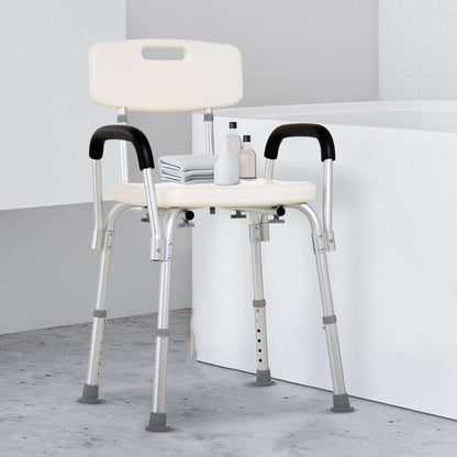 Adjustable Shower Bench Stool Chair With Back and Armrest