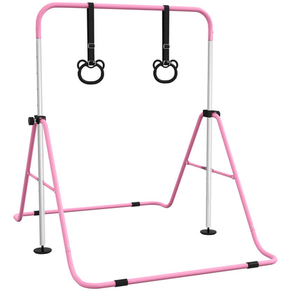 Adjustable Height, Foldable Kids Gymnastics Bar w/ Non-Slip Mats, for 3+ Years, Pink