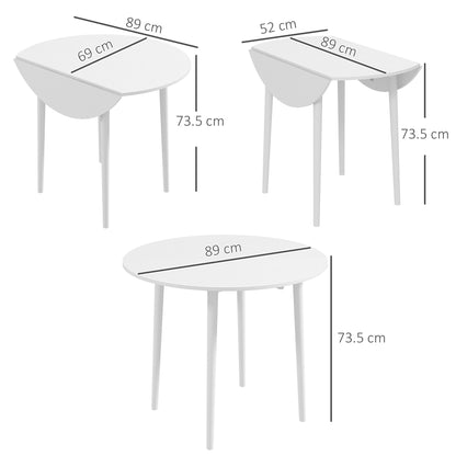 Retro Style Folding Dining Table, Round Drop Leaf Table, Space Saving Small Kitchen Table with Wood Legs for Dining Room, White