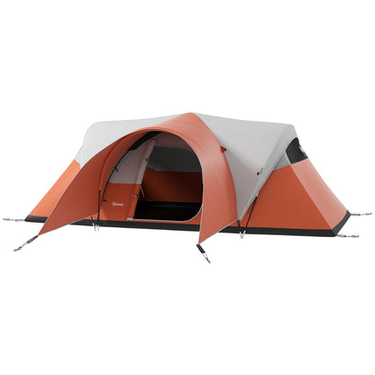 Outsunny 3000mm Waterproof Camping Tent for 5-6 Man, Family Tent with Porch and Sewn in Groundsheet, Portable with Bag, Orange