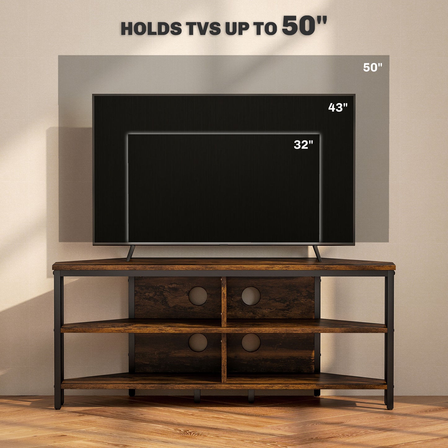 Industrial-Style Corner TV Unit - Black/Brown