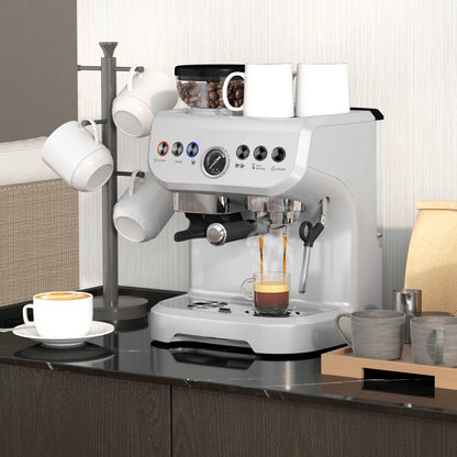 15 Bar Coffee Expresso Machine, with Adjustable Grind, Steamer and Accessories - Silver Colour