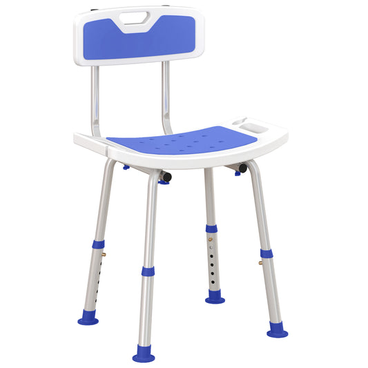 Shower Stool with Backrest, Height Adjustable Shower Chair, Shower Head Holder, Blue